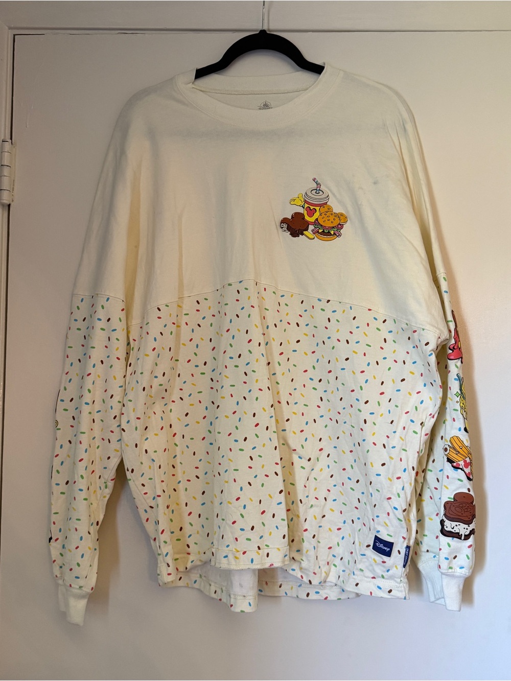 Disney Cream Long Sleeve Tee with Multicolor Sprinkle Print & Snack Graphics